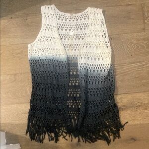 NWT Anthropologie Ya Crochet Knit Ombré Fringe Summer Festival Gradient Vest S